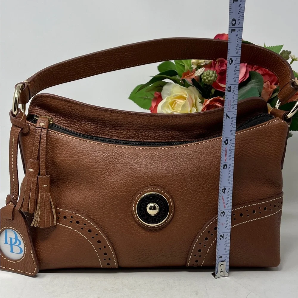 DOONEY & BOURKE SHOULDER HAND BAG CARAMEL COLOR GENUINE PEBBLED LEATHER TASSEL